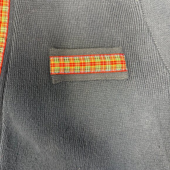 VTG Talbots Womens Navy Cardigan Sweater Red Plaid Trim Sz Medium Academia USA - Picture 6 of 8